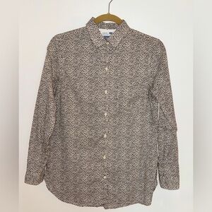 Black and Off-White Casual Button Down Tunic Length Shirt
